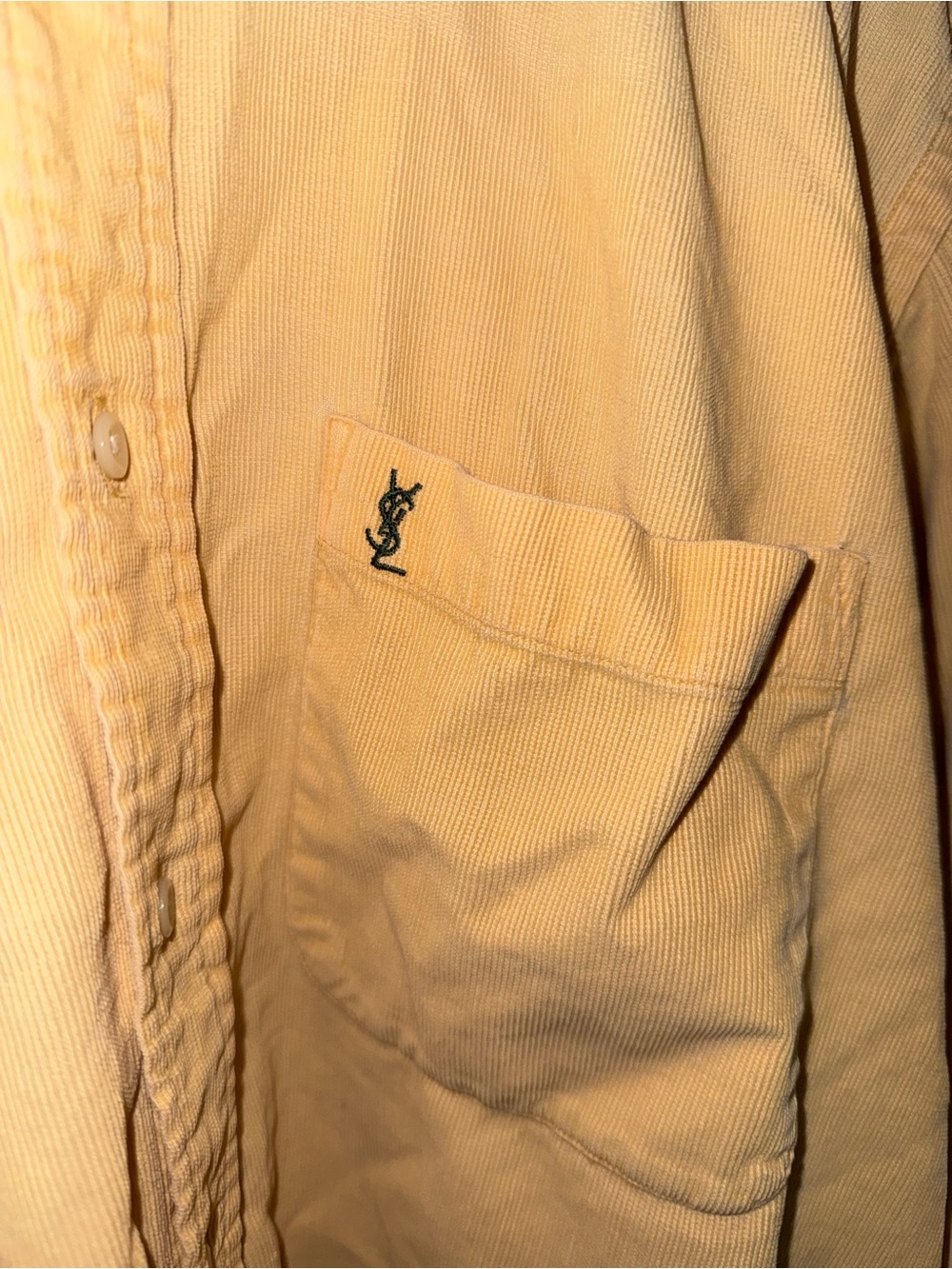 Vintage 90s Yves Saint Laurent Cotton Button-Up Shirt in Pale Yellow/ butter